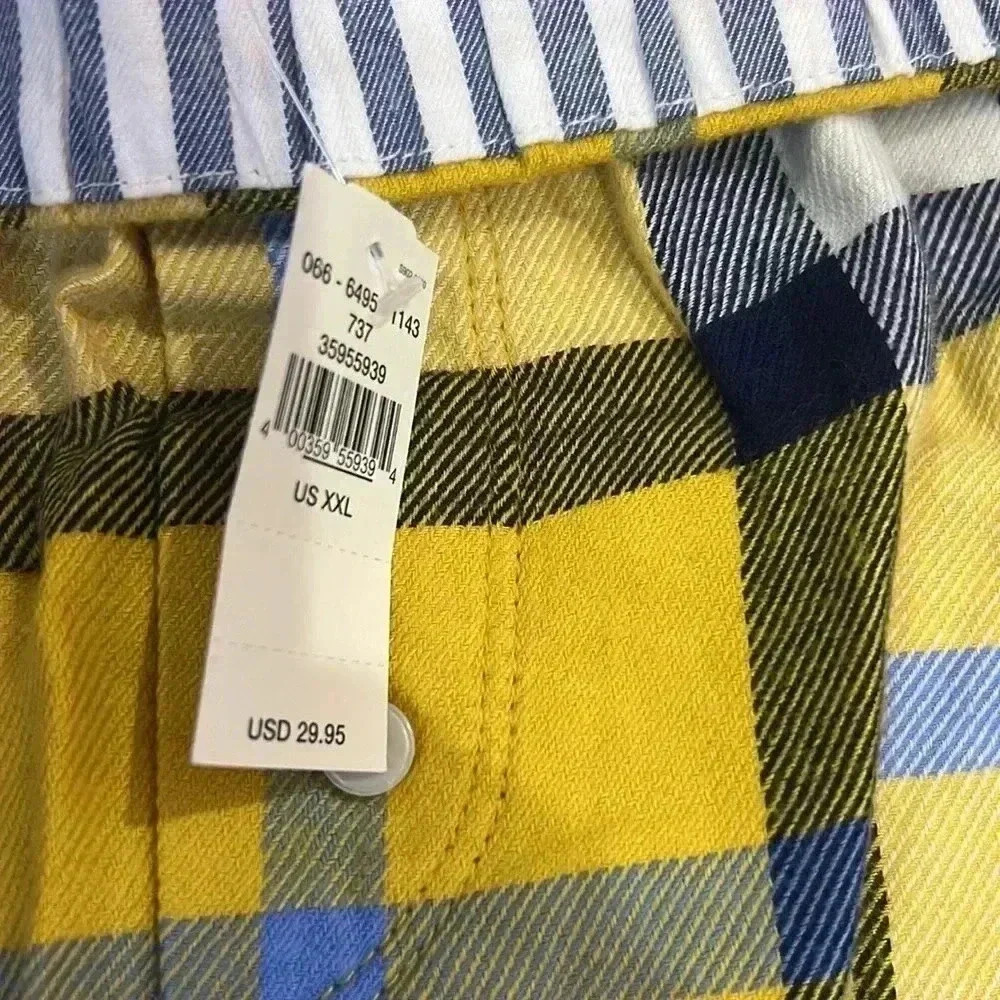 Aerie Sleepwear Pajama Shorts Yellow Blue Plaid Elastic Waistband Size XXL NWT - Picture 2 of 2
